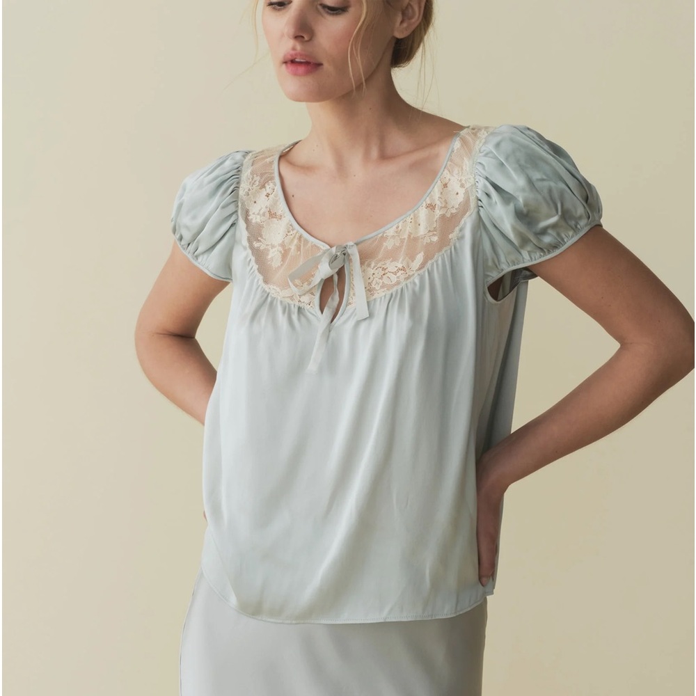 NWT Doen Camri Top in Dusty Blue Silk (Size small)